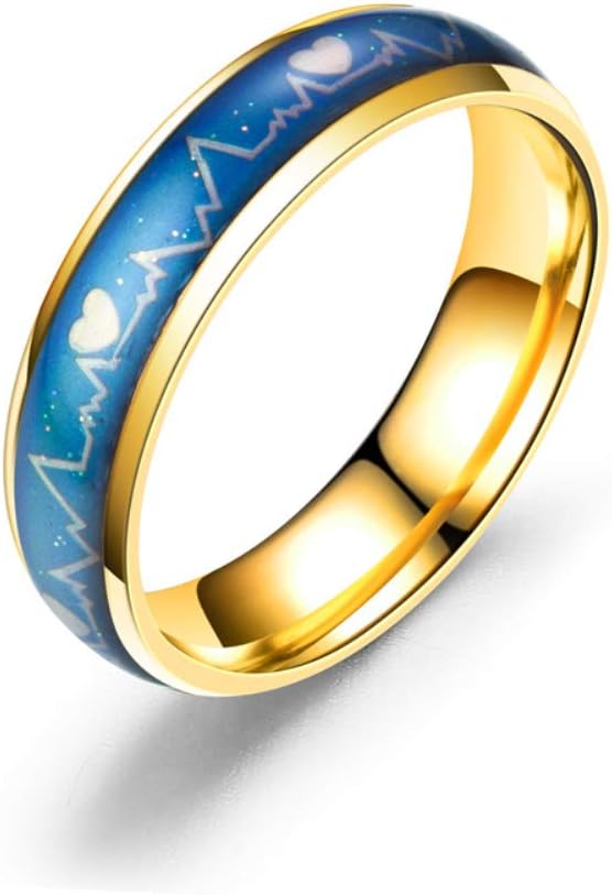JKABCD 1PC High Polished Stainless Steel Discolour Ring,Change Color as the Mood Changes ,Ring Fashion Couple Models,Size6-12