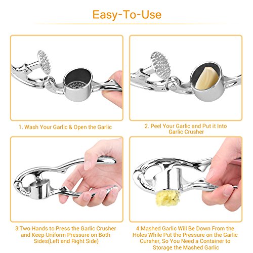 Garlic Press and Peeler Set garlic mincer Stainless Steel Kitchen Garlic Mincer and Professional Heavy Soft-Handled (wihte1)