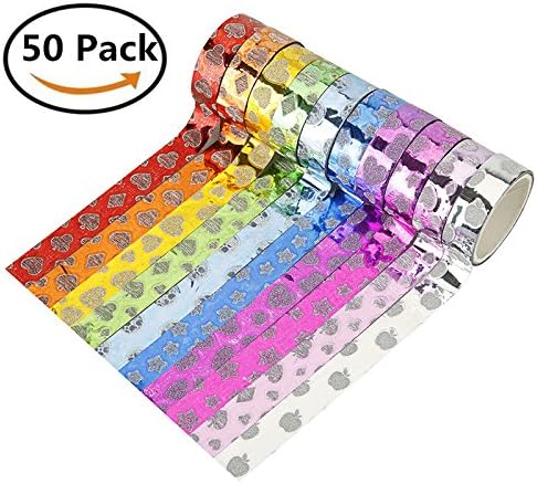 Pack4Life 50 Rolls Glitter Washi Masking Tape Set Colorful Decorative Tape for DIY, Gift Wrapping, Scrapbooking 10 Colors