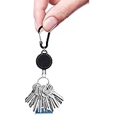 2Pcs Black Retractable Badge Reel Holder, Keychain with Multitool Carabiner Clip, Key Ring for ID Holders, Lanyards, Car Keys