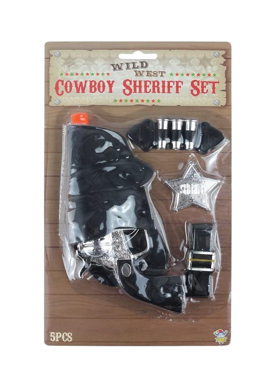 PSO-Wild West Cowboy Sheriff Gun Dress Up Set Includes Holster Belt, one Guns, Bullets and Badge, Kids Pretend Role Play Fancy Dress Playset 5 Piece (1 Pack)