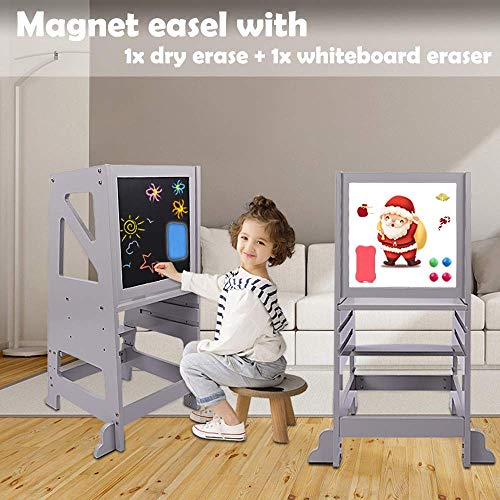 Dripex Kids Kitchen Step Stool, Adjustable Height Wooden Standing Tower