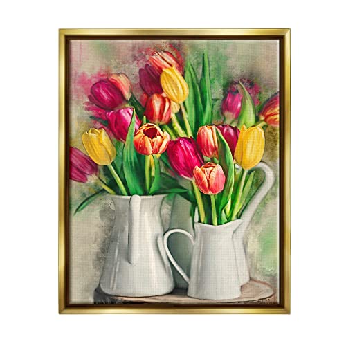 Stupell Industries Colorful Tulip Assortments in Farm Pitchers, Floater Frame,…