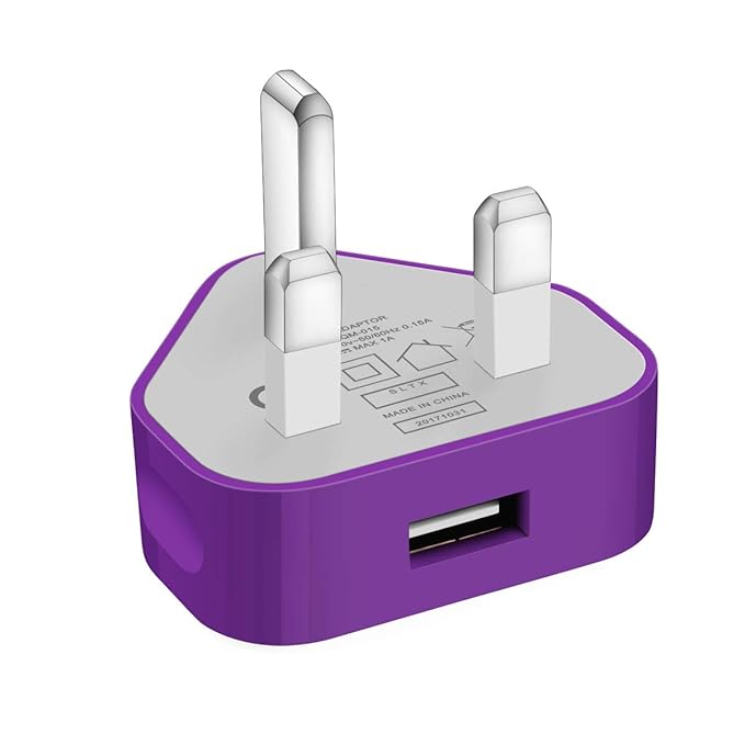 SLTX UK 3 Pin Plug USB Mains Charger Adapter, 1AMP 1000mAh Fast Speed Universal Travel USB Wall
