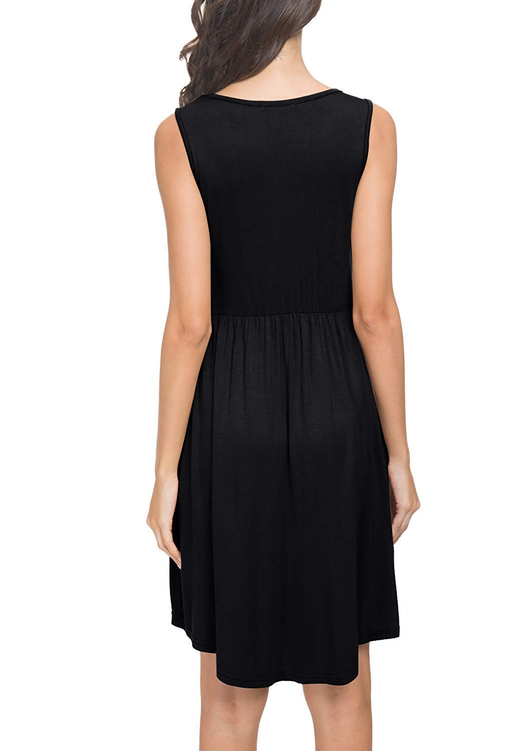 Annystore Women\'s Dress with Pockets - Summer Sleeveless Button Casual Loose Swing T-Shirt Short Dress Black M