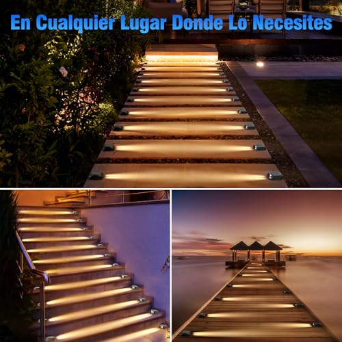 Quntis 12 Pack Luces Solar para Escalones de Cubierta, Luz Solar LED Iluminación Unidireccional, Lámpara Solares Exteriores IP65 Impermeable para Jardín, Camino, Césped, Patio, Patio, Blanco Cálido