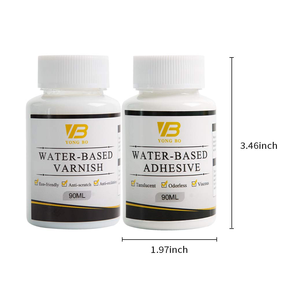 Gilding Adhesive Kit, Gold Leaf Glue Adhesive and Water Based Varnish for Craft Supplier, Resin Art, Furniture Decoration, Wall, Ceiling (2 Brushes + 2 Gloves)