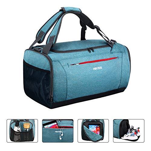 HIKISS Sports Gym Bag Waterproof Duffle Bag 45L with Wet Pocket & Shoes