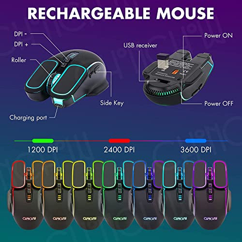 Gaming Wireless Keyboard and Mouse RGB Backlit Rechargeable Battery Gamer Combo Mechanical Feel Anti-ghosting with Side Button for PC Computer Laptop Compatible with Windows Mac Ps4/Ps5 Xbox one