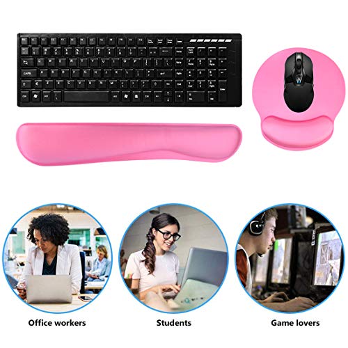 Keyboard Wrist Rest Pad Mouse Pad, Memory Foam, Rest Pads Sets for Comfortable Typing & Wrist Pain Relief, Anti-Slip Rubber Base (Pink)