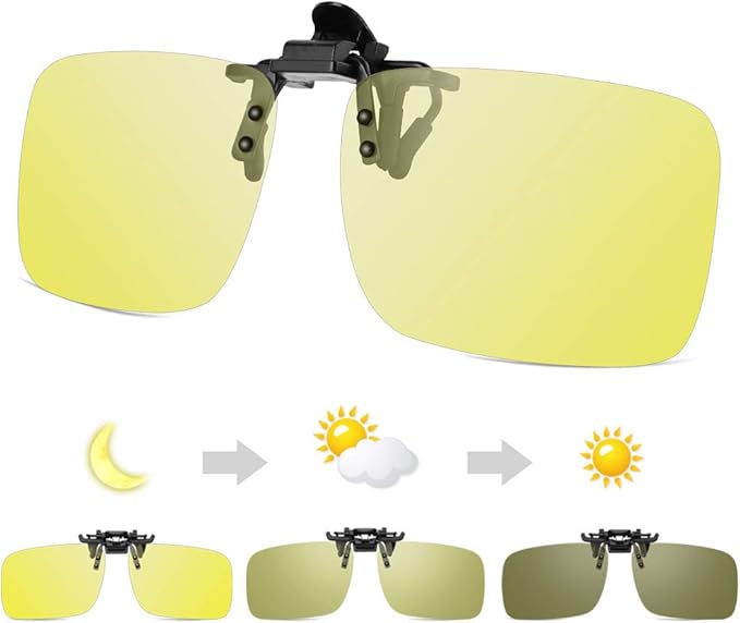 Photochromic Night Driving Glasses Clip on,HD Day+Night Vision
