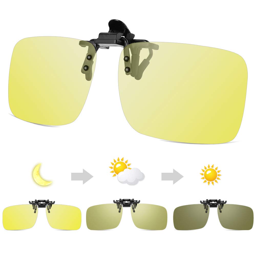 TEMSO Clip on Night Driving Glasses Flip-up Polarised Photochromic Day+Night Vision for Prescription Glasses,Risk Reducing|Anti-Glare
