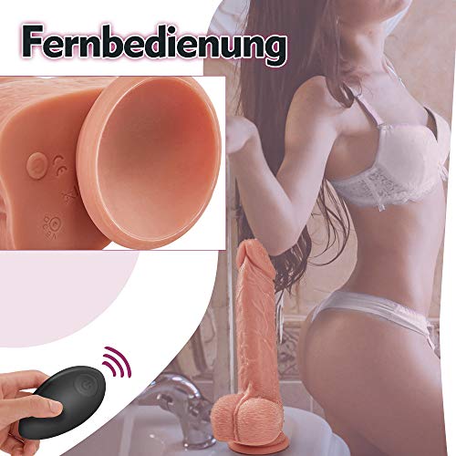 Dildo mit Stoßfunktion Realistischer Vibratoren 10 Frequenzmodi Dildo mit saugfuß Klitoris Stimulator mit Fernbedienung Sexspielzeug für frauen 22CM Moruioy
