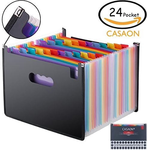 24 Pockets Expanding Files Folders/ A4 Expandable File organizer/ Plastic Business Portable Accordion File Box with High Capacity Multicolour Stand