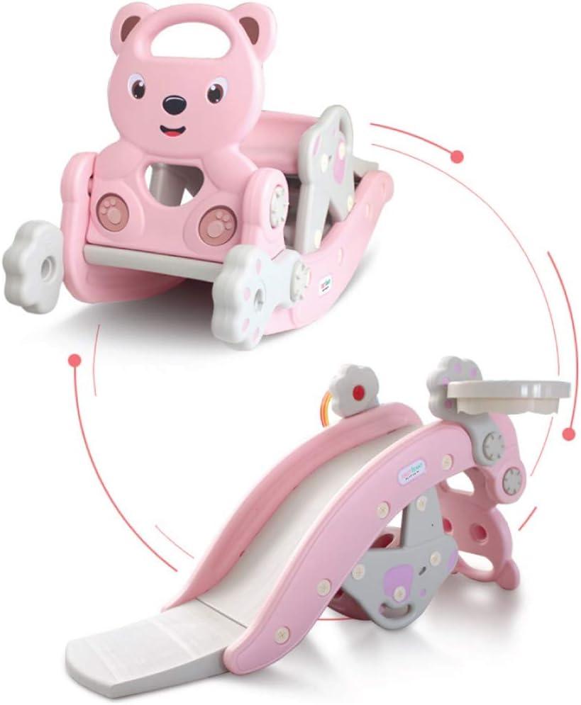 Brakites Kids Rocking Horse Slide Toy, 4-in-1 Outdoor Slides and Rocking Horse Toys Include Rocking Horse/Slide Toy/Basketball Hoop/Ring Toss Game, Toddler Playground Slide Climber for Kids Ages 3-8