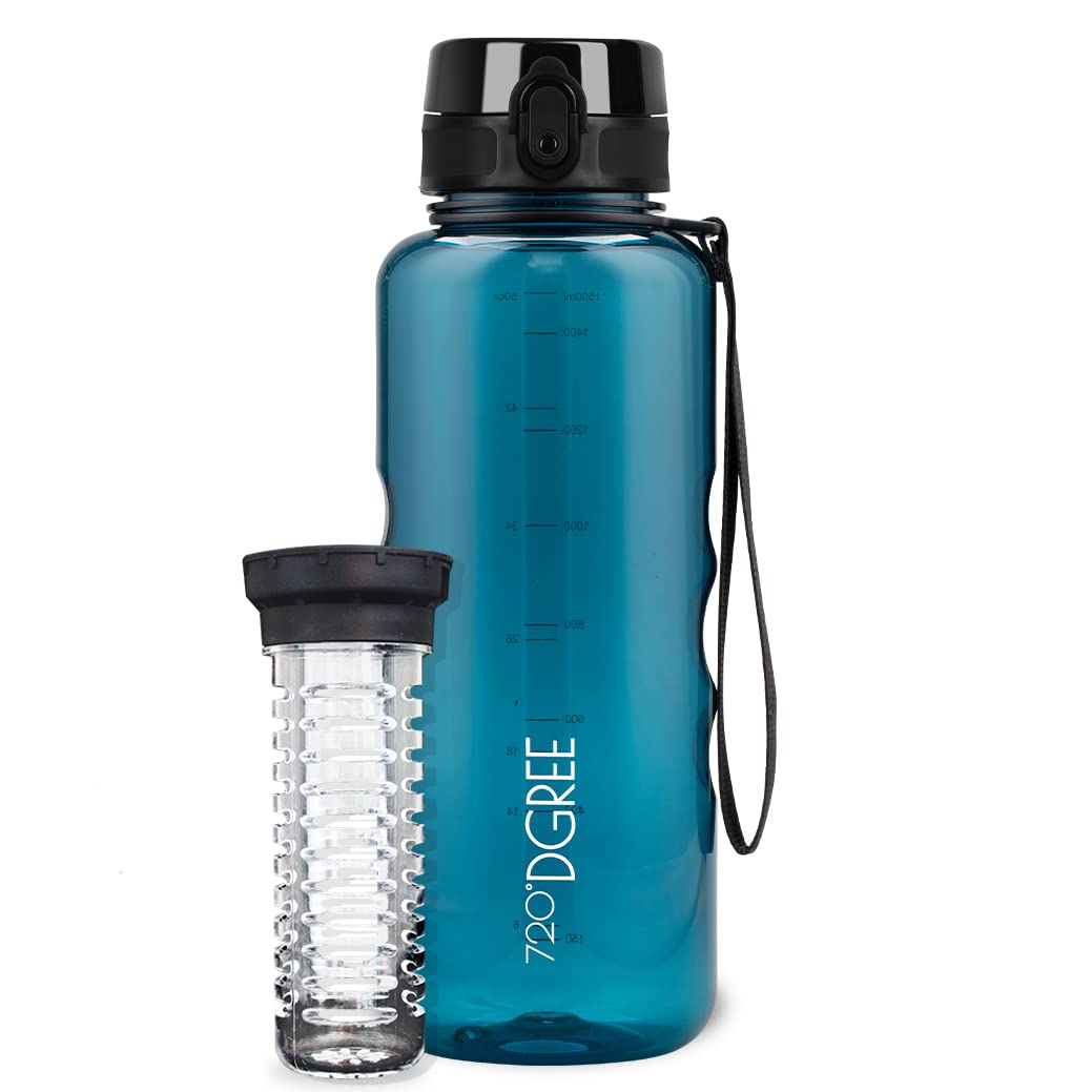 720°DGREE Water Bottle “uberBottle“ - 1.5 L crystalClear +Fruit-Infuser - BPA-Free Tritan, Leakproof, Reusable Drinking Bottle - Sports Bottle for Gym, Fitness, Hiking, Travel, School, Office