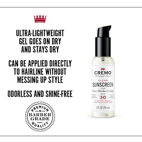Cremo Clear Sunscreen for Face, Hairline & Scalp with SPF 30, 2 Fl Oz