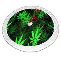 Ladninag Christmas Tree Decorations Skirt Black Green Marijuana Leaf Hot Large Plush Faux Fur Tree Skirts Mat Xmas Ornaments for Holiday Party Home Gift 36inch Indoor Outdoor