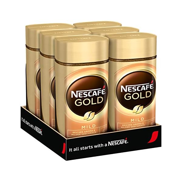 NESCAFÉ GOLD Mild, löslicher Bohnenkaffee aus erlesenen Kaffeebohnen, Instant-Pulver, koffeinhaltig & aromatisch, 6er…