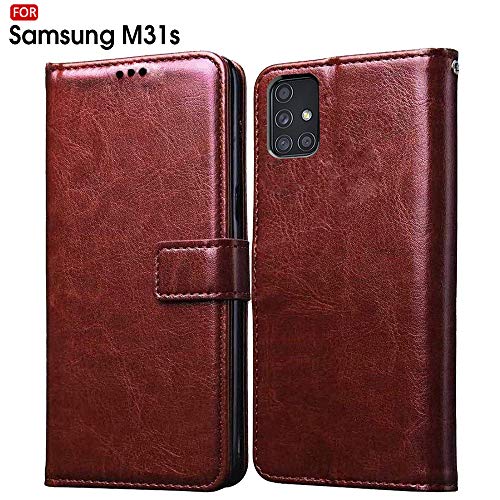 TheGiftKart Leather Back Finish Flip Case Cover for Samsung Galaxy M31s | Wallet Style | Inbuilt Stand & Inside Pockets