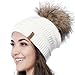 FURTALK Womens Winter Knit Beanie Hat Slouchy Skull Cap Faux Fur Pom Pom Hats Cap for Girls Double Layer Warm Original(One Size White)