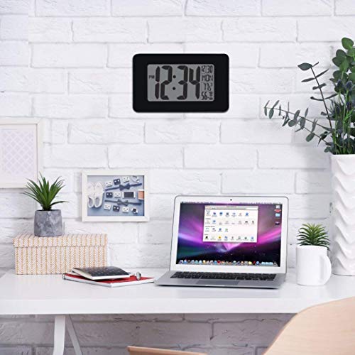 image for Marathon CL030033BK Atomic Self-setting Self-adjusting Wall Clock w/St