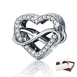 BAMOER 925 Sterling Silver Eternity Love Heart Pave CZ Charms Beads fit Women Bracelets Jewelry