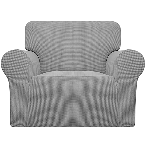 Easy-Going Stretch Oversized Chair Sofa Slipcover 1-Piece Couch Sofa Cover Furniture Protector Soft with Elastic Bottom for Kids Spandex Jacquard Fabric Small Checks Light Gray