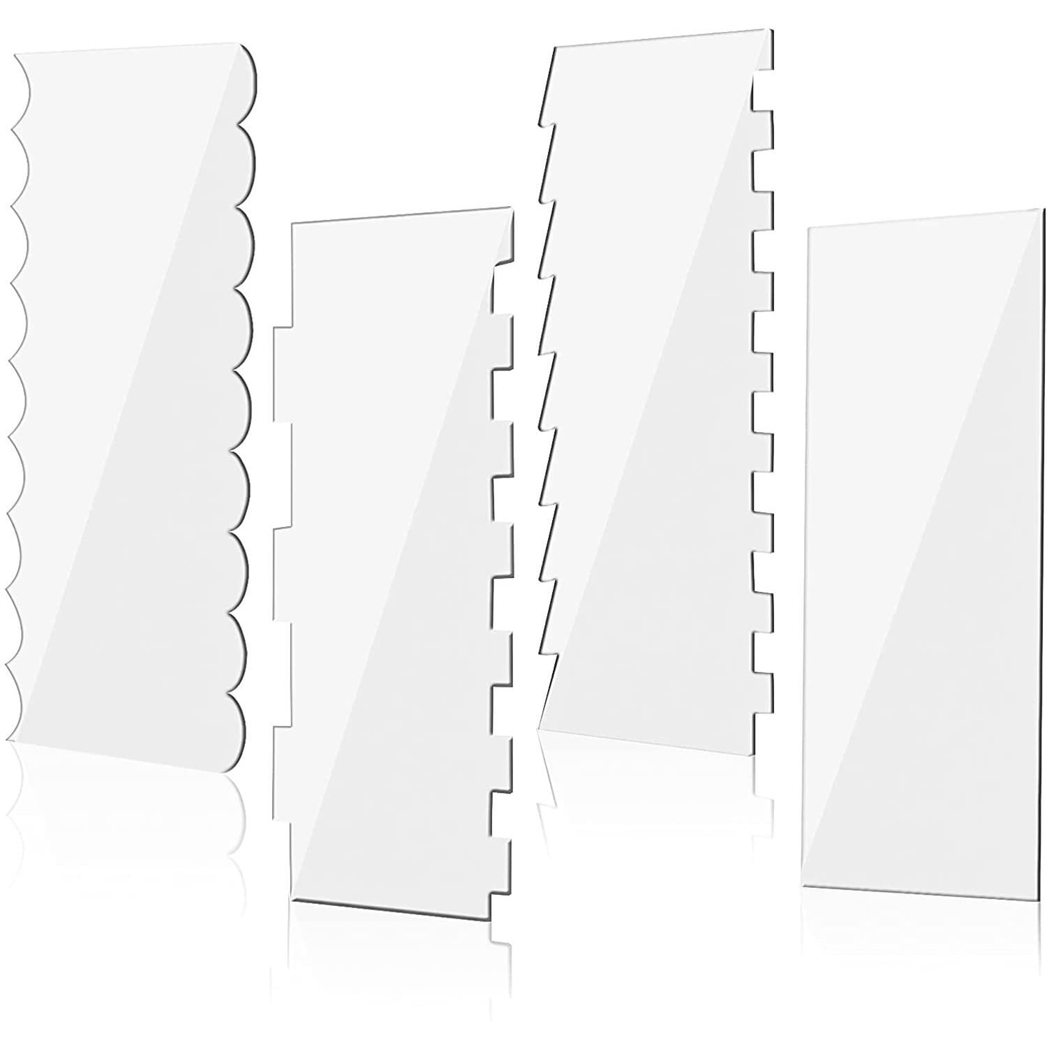 4 Pcs Acrylic Cake Scraper Set, Cake Smoother Scraper, Cake Edge Scrappers Cutters Smoother Tool Kitchen Baking Tools for DIY Different Shapes of Cake Edges