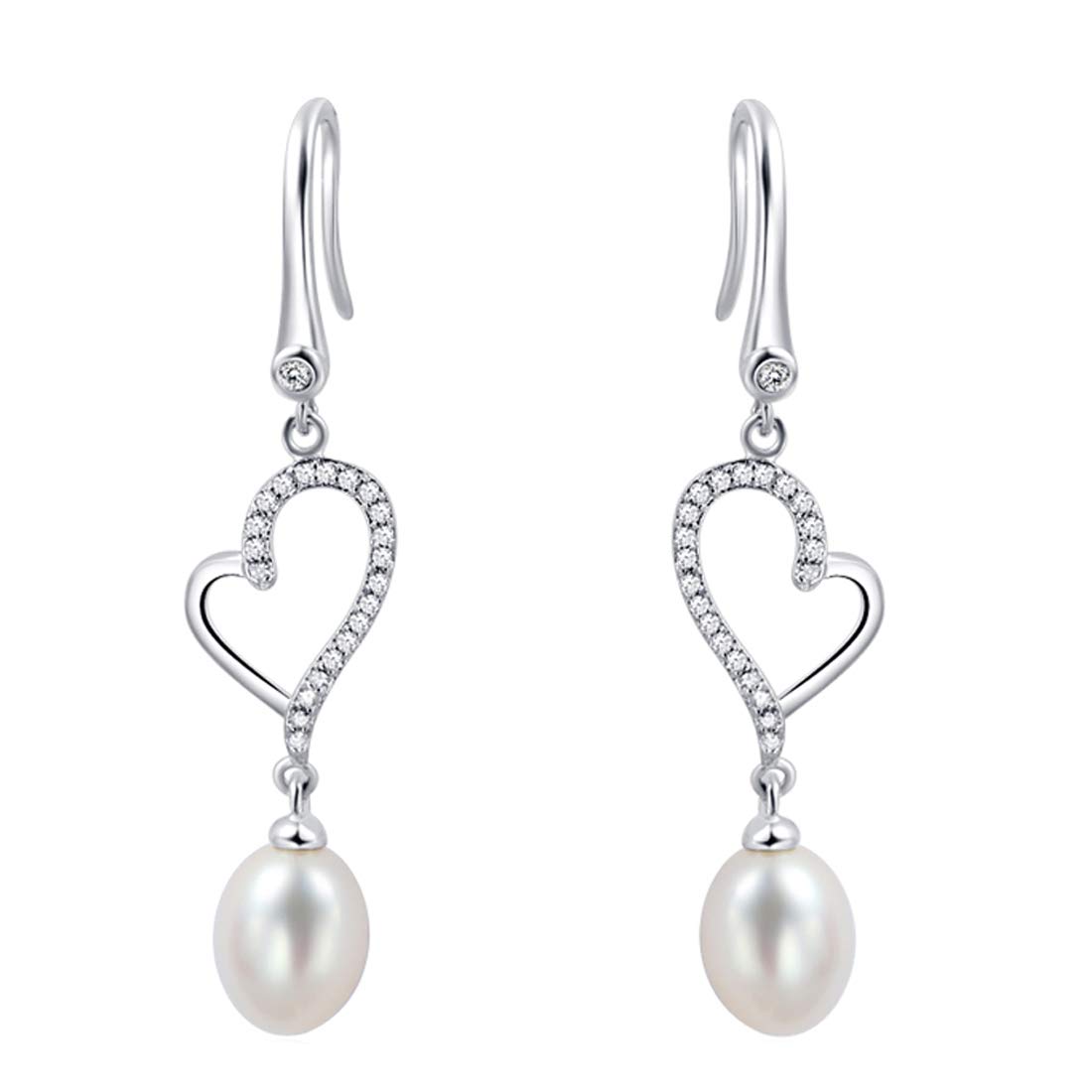 Caimeytie Women's Drop Earrings Silver with Freshwater Pearls and Zircon Girls Gift valentines present