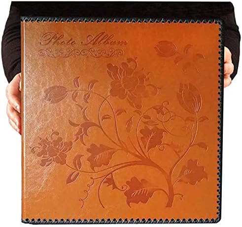 GUVVEAZ Photo Album Self Adhesive, Retro Leather Cover, Large Magnetic Self-Stick Picture Album, DIY Scrapbook Holds 3X5, 4X6, 5X7, 6X8, 8X10 inches Photos with Gift Box, 13.5x13x2 inch