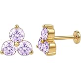 FANSING Tiny Flower Birthstone Earring Cubic Zirconia Flat Back Earrings for Women Small Stud Earrings for Cartilage Helix