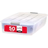 IRIS USA 50 Qt. Long Under Bed Storage Bin with Lids, Clear | Maximize dorm storage with underbed storage for clothing, shoes, bedding, and seasonal essentials in small living spaces.