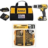 DEWALT 20V MAX Lithium Ion Compact 1.5 Ah Hammer Drill/Driver Kit with  14-Piece Titanium Drill Bit Set