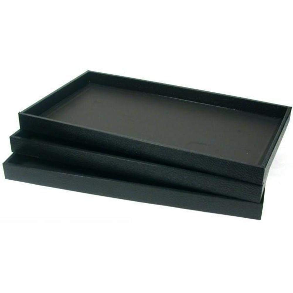 888 Display USA 3-Piece 1 -Inch Deep Black Full Size Plastic Stackable Jewelry Tray 14 3/4" X 8 1/4" X 1"H