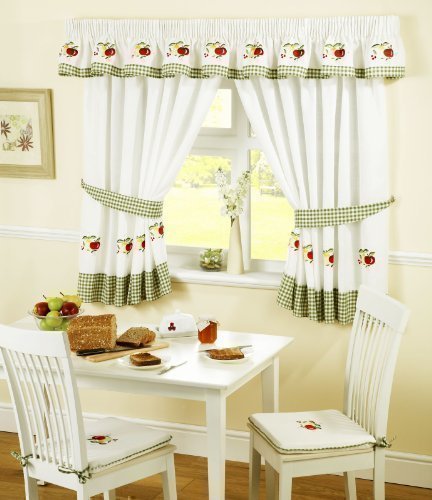 Apples And Pears Green Red Gingham Kitchen Curtains W46 X L48