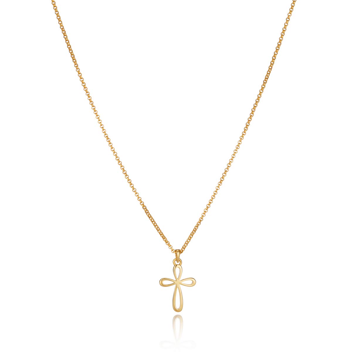 Molly Brown London 18ct Gold Plated Signature Cherish Cross Necklace. Ideal for Christening, Holy Communion Gifts for Girls, Flower Girl and Bridesmaids Gifts