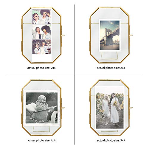 Isaac Jacobs 4x6 Vintage Style Octagon Brass Glass Metal Floating Picture Frame With Locket Closure