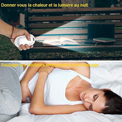 Chauffe -Mains Rechargeable USB, 10000mAh Chauffe Mains de Proche Electrique, Utilisé comme Batterie Externe/Massage/Lampe de Proche, Parfait comme Cadeaux d\'hiver (Argent)