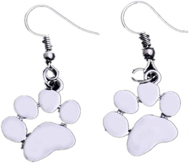 EJY Women Cute Animal Dog Cat Paw Footprints Pendant Earring Clothing Accessories(Silver)