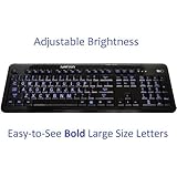 Ivation Letter Illuminated Large Print Full Size Multimedia Computer Keyboard - Gentle, Crisp & Clear Blue LED Lights Illuminate Each Key with Adjustable Brightness