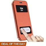 iPhone 6 leather case,iPhone 6 flip cover,[Shockproof] ZVE iphone 6s Ultra Slim Stand Window Open Protective Case Cover for apple iPhone 6/6s 4.7 brown