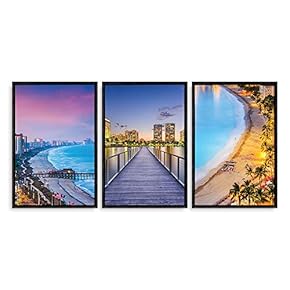 Framed Canvas Wall Art - Romantic Beach - Canvas Prints Home Artwork Decoration for Living Room,Bedroom - 16"x24"x3 Panels
