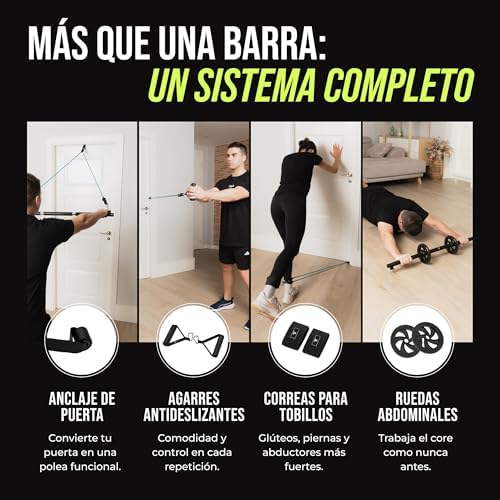 Bandas Elásticas com Barra | Elásticos de resistência até 100 kg | Kit Completo de Treino em Casa | TRAINEX