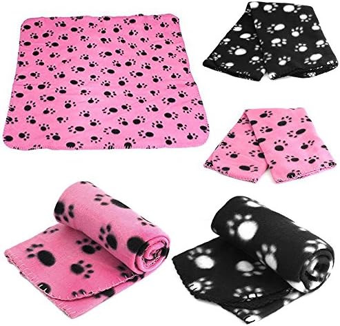 2 Packs of TENET Pet Bed Puppy Rabbit Blanket Warm and Soft Cute Paw Prints Chihuahua Dog Cat Cushion (Pink and Black)
