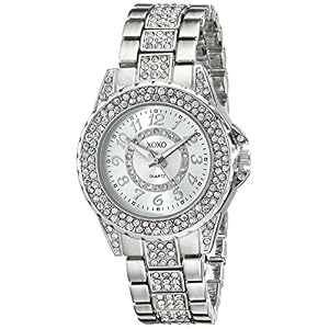 XOXO-Womens-Analog-Watch-with-Silver-Tone-Case-Rhinestone-BezelDialBand-Silver-Tone-Sunray-Dial-Official-XOXO-Womans-Watch-Jewelry-Clasp-Closure-Model-XO5746