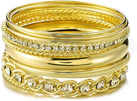 Ensoul Twisted Multiple Metal Bracelets & Bangles Set for Women 12Pcs/Set W/Clear Rhinestones