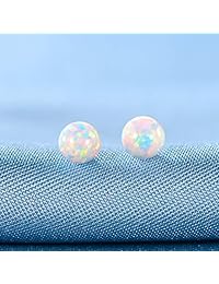 gemsme 6 mm Creado Color Blanco Opal bola Stud arete, base chapada en oro blanco