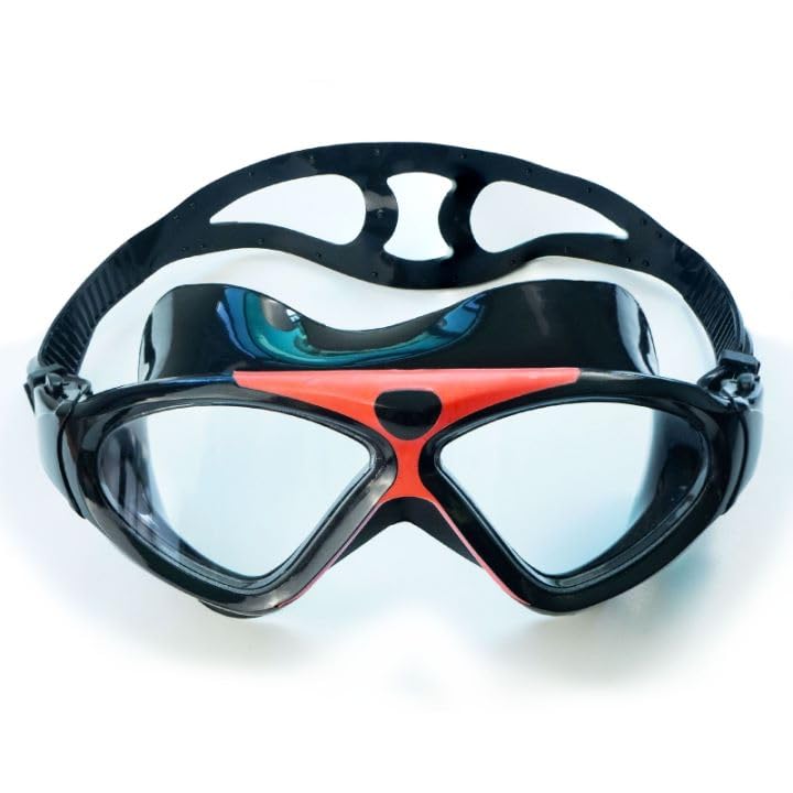 Ioggtser Swim Goggles, Big Frame Wide-Vision Swimming Goggles for Adult Men Women, No Leaking Anti-Fog Pool Goggles with UV Protection 180° Clear Vision (Black&Red)