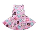 MOLYHUA Little Girls Dress Pink, Toddler Girls Doughnut Print Skirt Sleeveless Summer Dress (100(3T), Pink Dress)